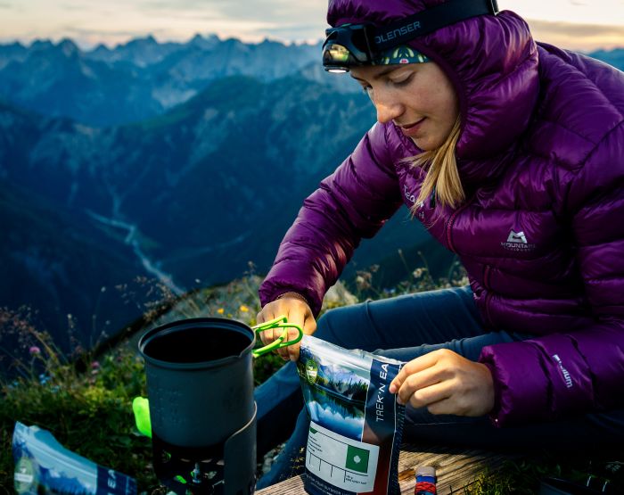Trekkingnahrung als Abendessen
